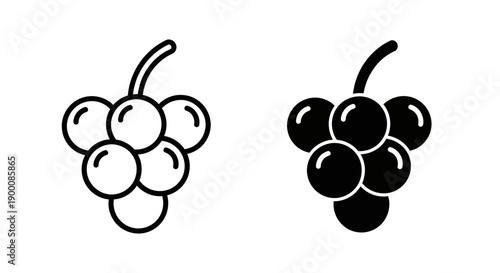 Grapes icon, bunch of ripe fruit in outline and solid black style, healthy food or wine symbol