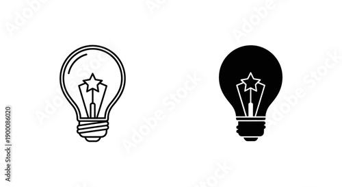 Light bulb icon with star inside, symbolizing a bright idea, creativity, inspiration, innovation and solution