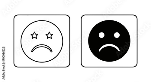 Sad face icon with star eyes in outline and solid black, conveying disappointment or negative feedback.
