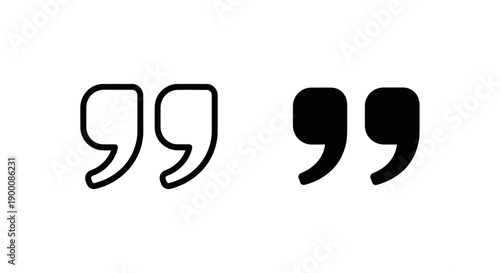 Quotation mark icons in outline and solid black, representing speech, dialogue, or direct quotes in communication.