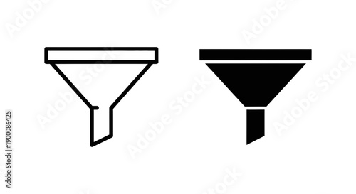 Funnel icon in outline and solid black styles, representing filtration, process, or science laboratory.