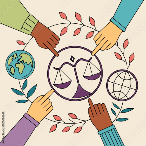 "Social Justice Equality and Human Rights Flat Vector Illustration"