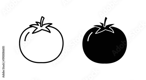 Fresh Tomato Vegetable Icon: Healthy Food Ingredient and Organic Produce Symbol in Minimalist Black and White Vector