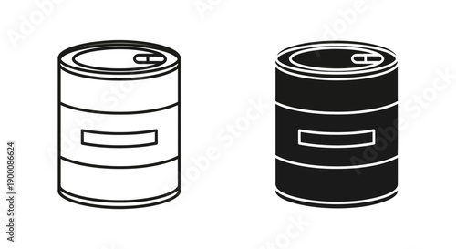 Canned Food Container Icon: Pantry Storage and Grocery Item Symbol in Minimalist Black and White Vector Illustration