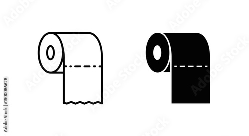 Toilet Paper Roll Icon: Bathroom Hygiene and Sanitary Supply Symbol in Minimalist Black and White Vector Illustration