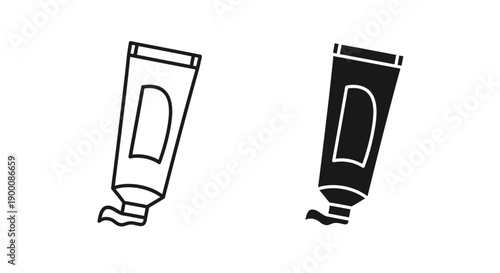 Toothpaste Tube Icon: Dental Hygiene and Personal Care Product Symbol in Minimalist Black and White Vector Illustration