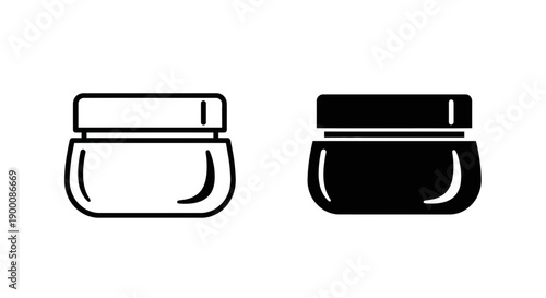 Cream Jar Cosmetic Icon: Skincare Beauty Product and Moisturizer Container Symbol in Minimalist Black and White Vector
