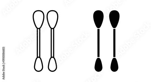 Cotton Swabs Ear Buds Icon: Personal Care and Hygiene Cleaning Tool Symbol in Minimalist Black and White Vector