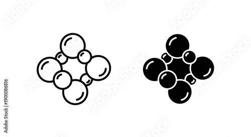 Bubbles icon, collection of soap bubbles or water spheres, simple vector illustration in outline and silhouette