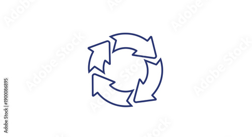 Recycling symbol with three arrows.