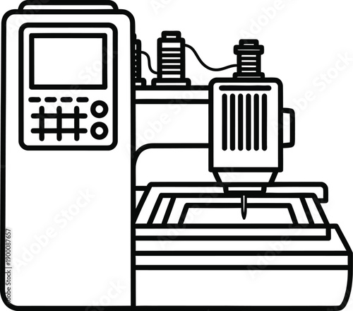 Line art illustration of a computer numerical control (cnc) machine for manufacturing