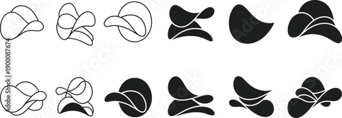 Black and white vector illustration of abstract organic shapes arranged in rows, transitioning from outlined forms to solid silhouettes, conceptual artwork for branding and design.