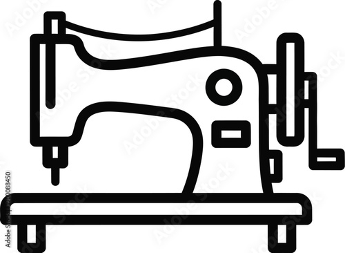 Vintage sewing machine line art icon representing craftsmanship and textile creation