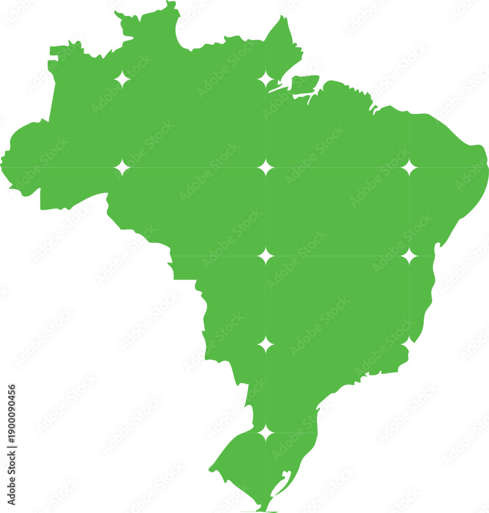 Fototapeta premium Green map of Brazil with star-shaped markers indicating locations on a white background