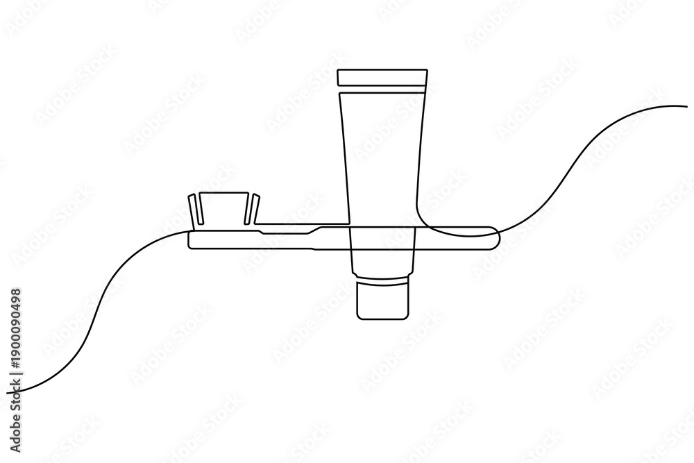 Obraz premium Creative toothbrush and toothpaste tube continuous one line drawing for daily care minimalist vector illustration