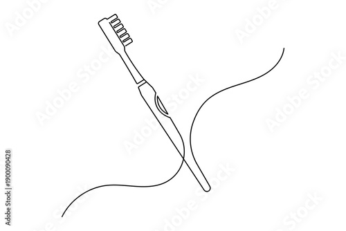 Minimalist manual toothbrush continuous one line drawing for bathroom decor vector illustration