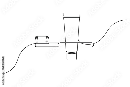 Creative toothbrush and toothpaste tube continuous one line drawing for daily care minimalist vector illustration