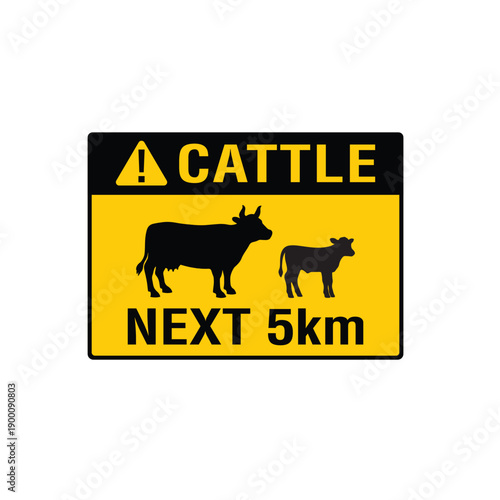 Cattle Next 5km Livestock Movement Rural Road Warning Sign