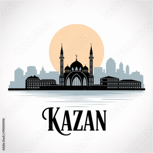 Kazan Skyline Silhouette — A Cultural Crossroads of Tatar and Russian Heritage Vector Illustration