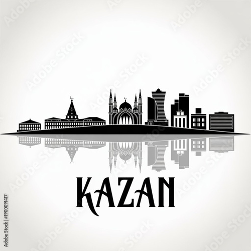 Kazan Skyline Silhouette — A Russian Cultural Crossroads City on the Volga River Vector Illustration