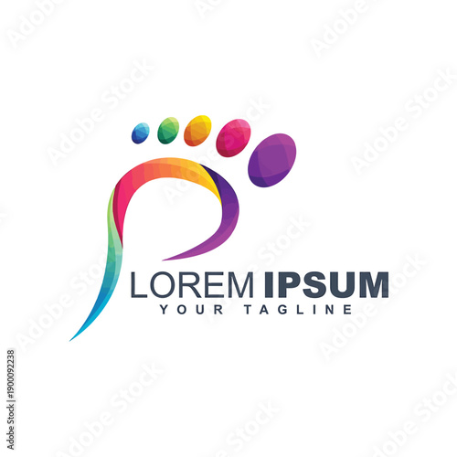 Colorful abstract footprint logo design with text elements below