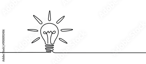 Electric lamp hand drawn light bulb icon, simple idea concept line art symbol, creative innovation sign for apps and websites, minimal outline style, clean vector illustration isolated.