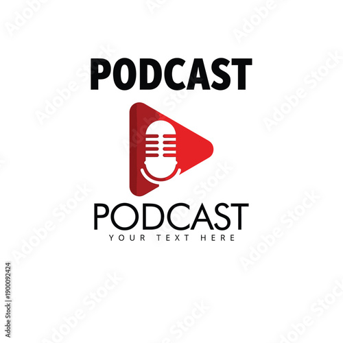 Podcast logo design featuring a microphone and play button graphic