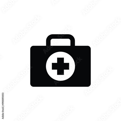 Simple black and white icon of a medical kit with a cross symbol