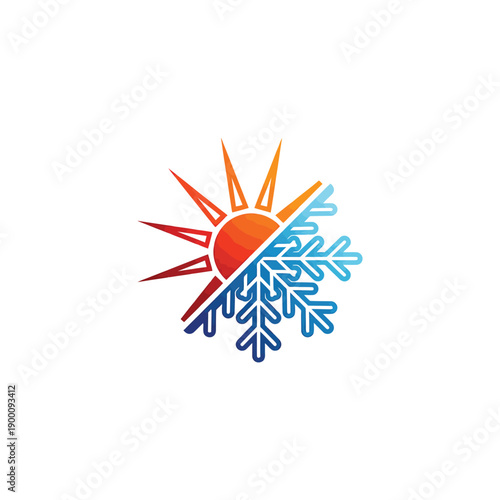 A graphic illustration depicting the duality of sun and snowflake elements