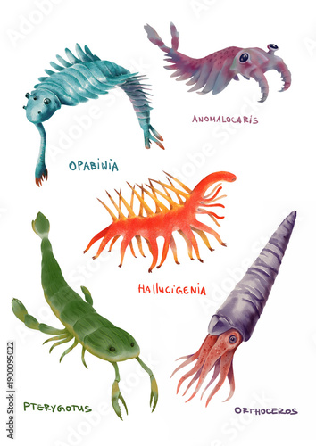 Prehistoric animals set. Collection of watercolor creatures.	
