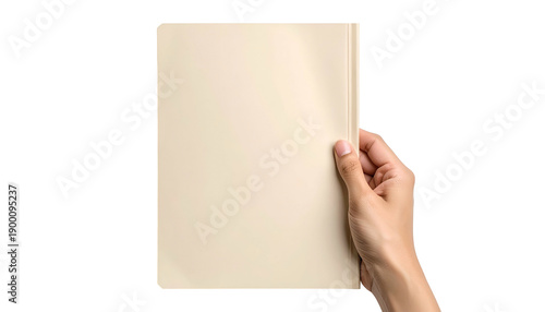 A hand holds a blank beige paper against a black background