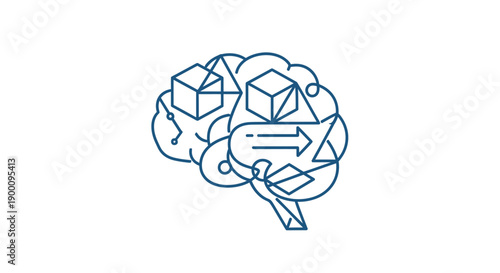 Brain with cubes and arrows inside.