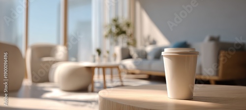 Wallpaper Mural Modern Interior with Coffee Cup on Side Table in Calm Neutral Setting Torontodigital.ca