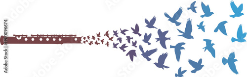 Flute music sets birds free in colorful gradient sky