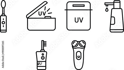 Set of personal hygiene and bathroom icons including toothbrush