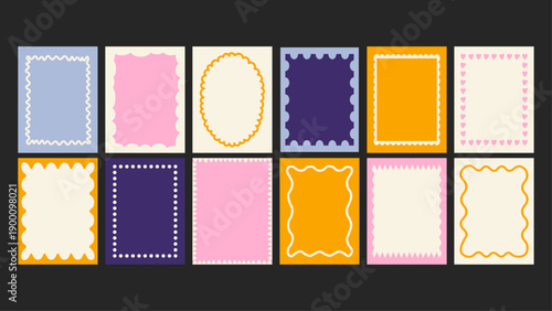 Minimal abstract posters with expressive line frames and playful modern shapes. Decorative wall art influenced by Matisse cartoon drawings, perfect for banners, wallpapers, interior decor