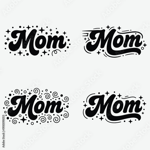 Mom Script Calligraphy Vector Designs Collection in Black and White