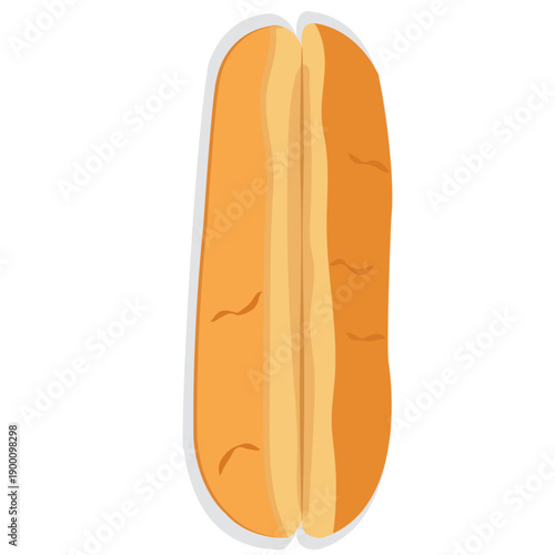 Empty open hot dog bun top view.