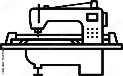 A black silhouette icon of a vintage sewing machine with a hand crank on a white background.