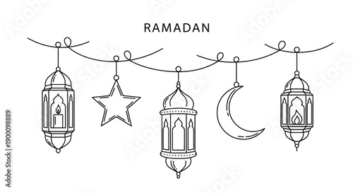 Ramadan string lights feature lanterns and a star.
