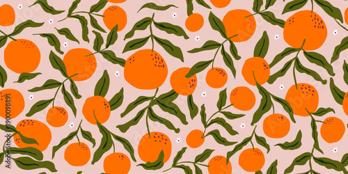 oranges fruits seamless pattern with leaves