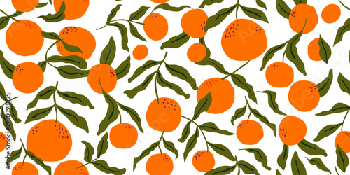 oranges fruits seamless pattern with leaves