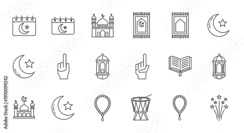The icon set displays religious symbols for Islamic worship.