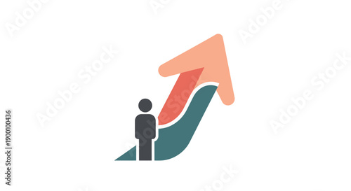 Person standing next to upward arrow.
