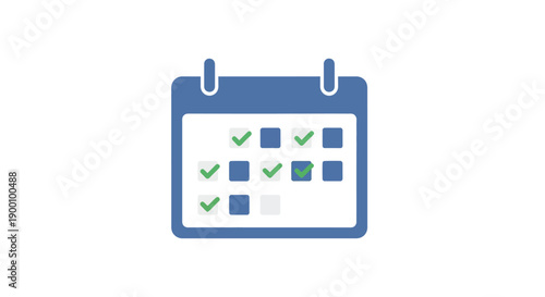 Blue calendar with green checkmarks.