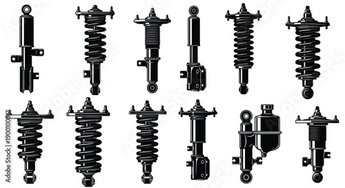 Automotive shock absorbers and coil springs are displayed in.