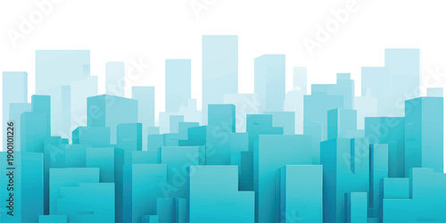 Abstract blue city skyline cityscape featuring 3d skyscraper architecture and urban buildings silhouette reflected in a vector night panorama for business design