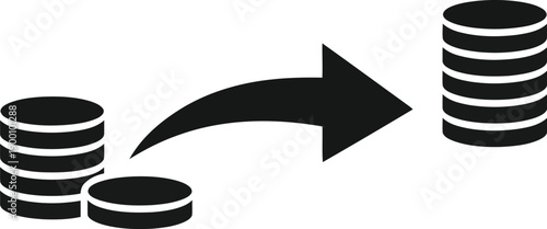 Stack of coins transfer arrow black icon vector illustration data finance exchange growth investment saving money cash transfer