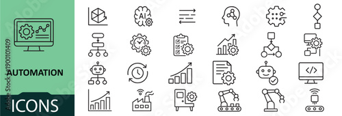 Automation icons set for business and technology