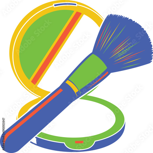 Colorful abstract brush and spoon composition with vibrant green, orange, and blue hues Vector